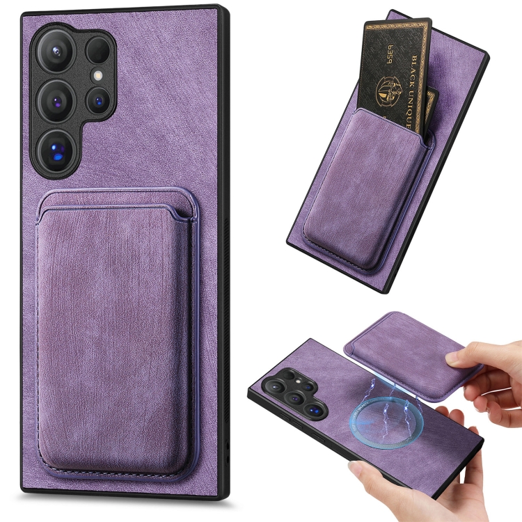 

For Samsung Galaxy S25 Ultra 5G Retro Leather Card Bag Magnetic Phone Case(Purple)