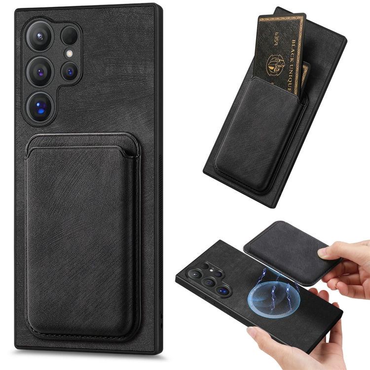 

For Samsung Galaxy S25 Ultra 5G Retro Leather Card Bag Magnetic Phone Case(Black)