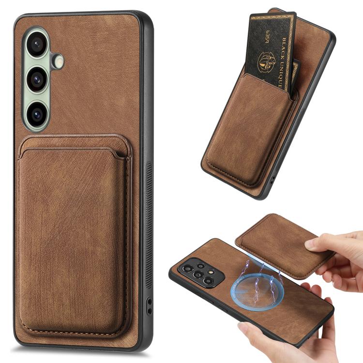 

For Samsung Galaxy A56 5G Retro Leather Card Bag Magnetic Phone Case(Brown)