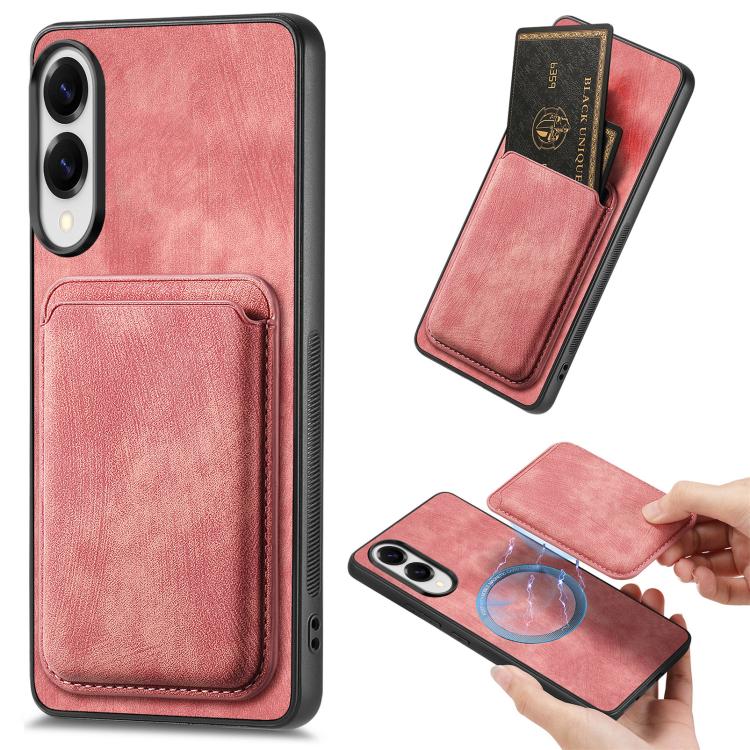 

For Samsung Galaxy S25 Edge 5G Retro Leather Card Bag Magnetic Phone Case(Pink)