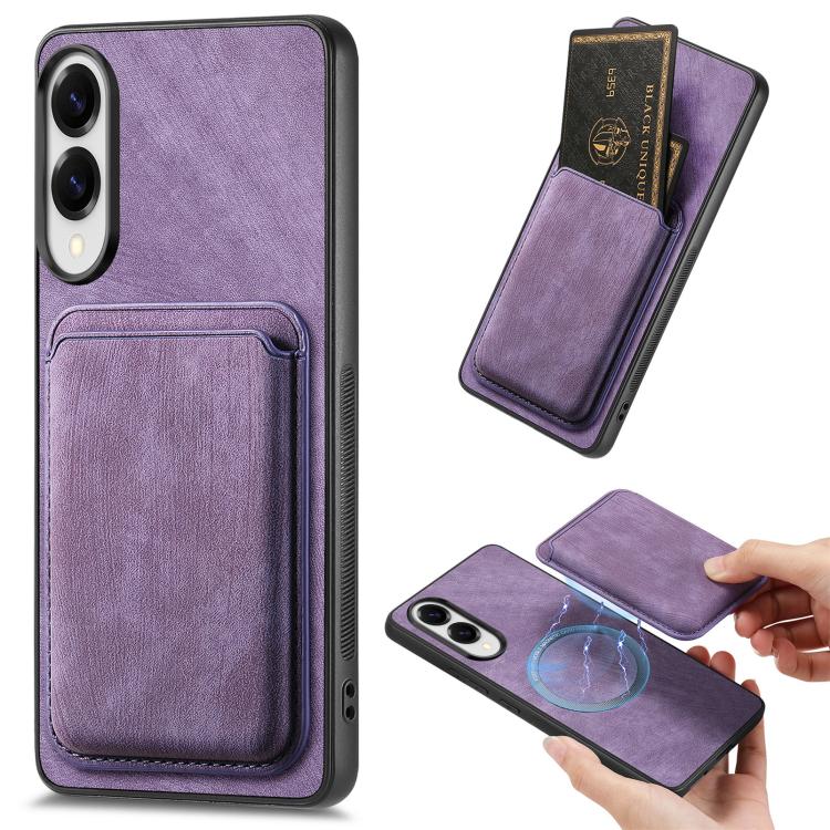 

For Samsung Galaxy S25 Edge 5G Retro Leather Card Bag Magnetic Phone Case(Purple)