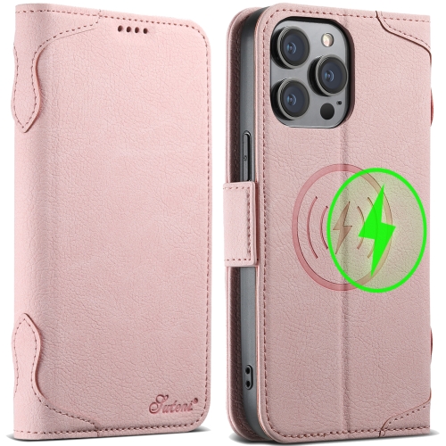 

For iPhone 13 Pro SUTENI J07 Multifunctional Horizontal Flip Magsafe Leather Phone Case(Pink)