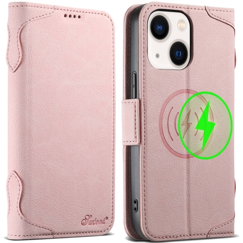 

For iPhone 14 SUTENI J07 Multifunctional Horizontal Flip Magsafe Leather Phone Case(Pink)