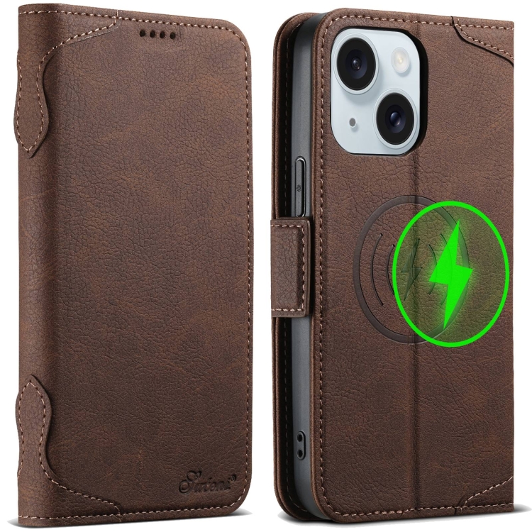 

For iPhone 15 SUTENI J07 Multifunctional Horizontal Flip Magsafe Leather Phone Case(Brown)