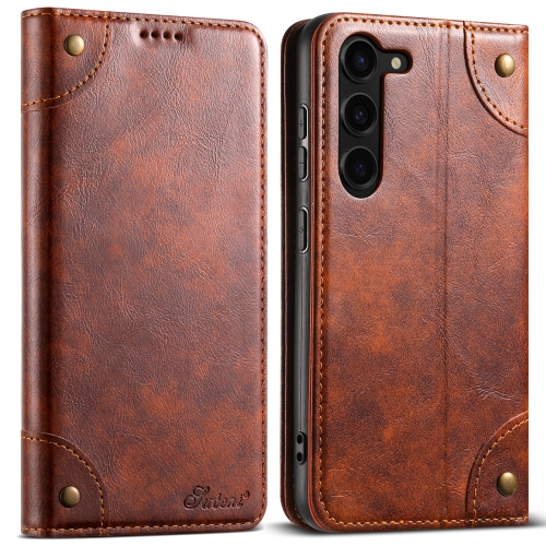 

For Samsung Galaxy S24+ 5G Suteni Baroque Calf Texture Buckle Wallet Leather Phone Case(Khaki)