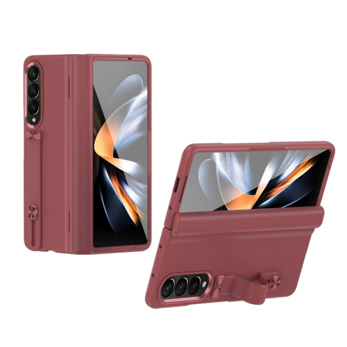 

For Samsung Galaxy Z Fold3 5G Wristband Holder Grain Leather Folding Phone Case(Red)