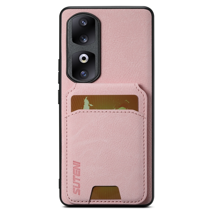 

For Honor 90 Pro Suteni H02 Litchi Leather Card Wallet Stand Back Phone Case(Pink)