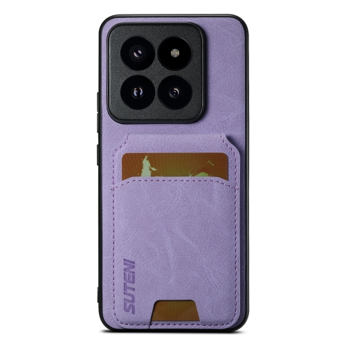 

For Xiaomi 14 Suteni H02 Litchi Leather Card Wallet Stand Back Phone Case(Purple)