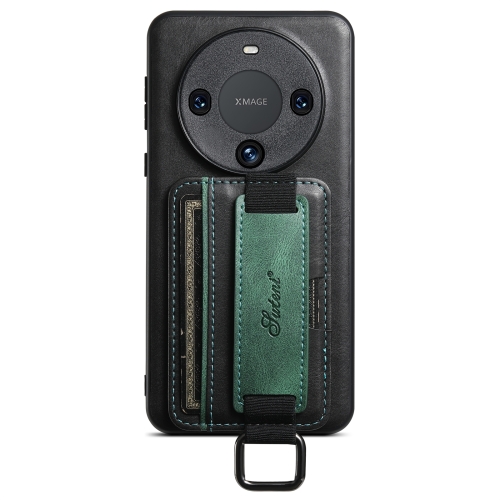 

For Huawei Mate 60 Pro+ Suteni H13 Card Wallet Wrist Strap Holder PU Phone Case(Black)