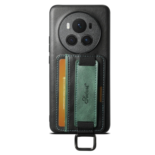 For Honor Magic6 Pro Suteni H13 Card Wallet Wrist Strap Holder PU Phone Case(Black)