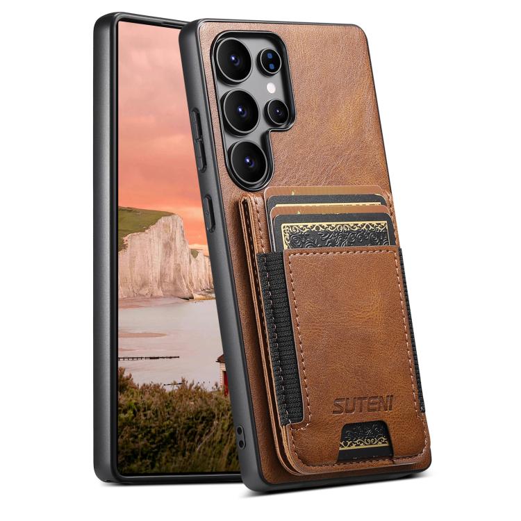 

For Samsung Galaxy S25 Ultra 5G Suteni H03 Oil Wax Leather Wallet Stand Back Phone Case(Brown)