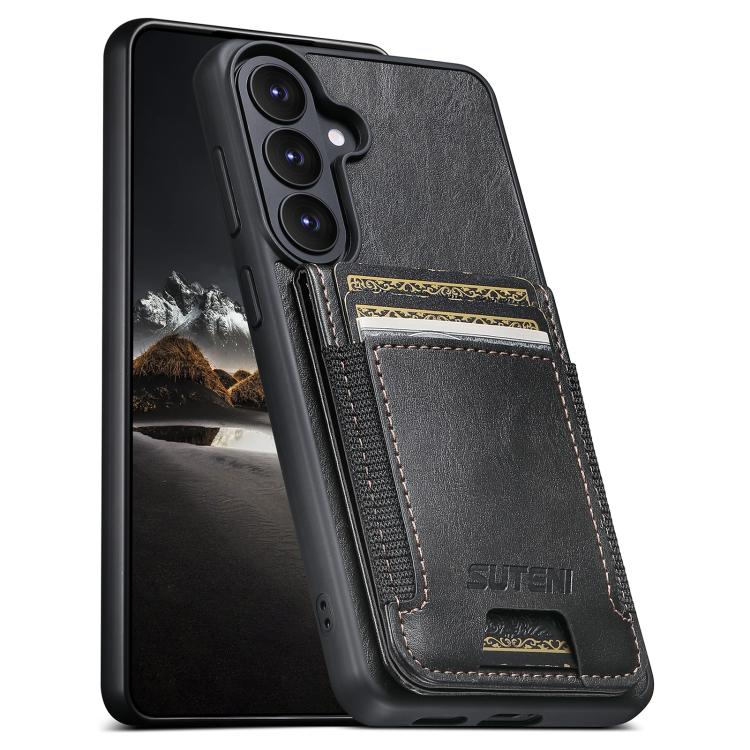 

For Samsung Galaxy S26+ 5G Suteni H03 Oil Wax Leather Wallet Stand Back Phone Case(Black)