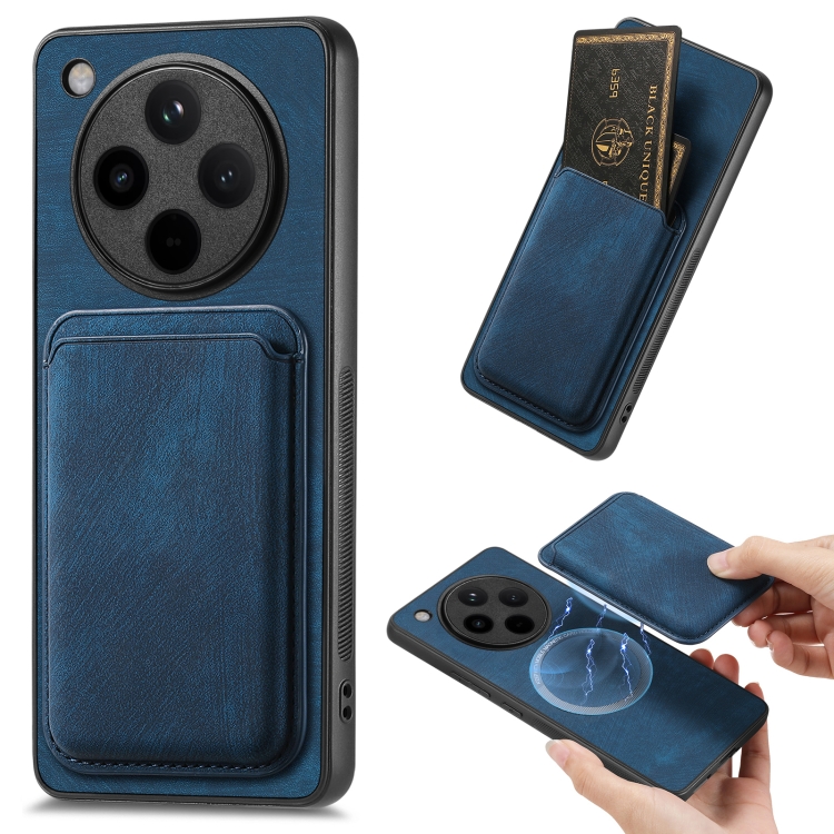 

For OPPO Find X8 Retro Leather Card Bag Magnetic Phone Case(Blue)