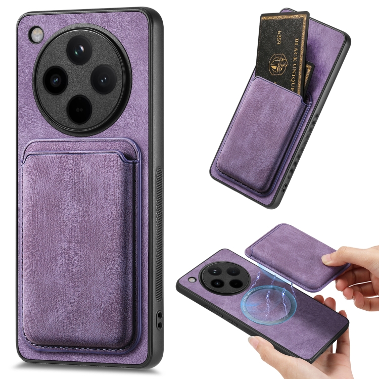 

For OPPO Find X8 Pro Retro Leather Card Bag Magnetic Phone Case(Purple)