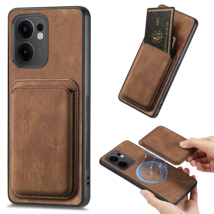 

For OPPO Reno13 F Retro Leather Card Bag Magnetic Phone Case(Brown)