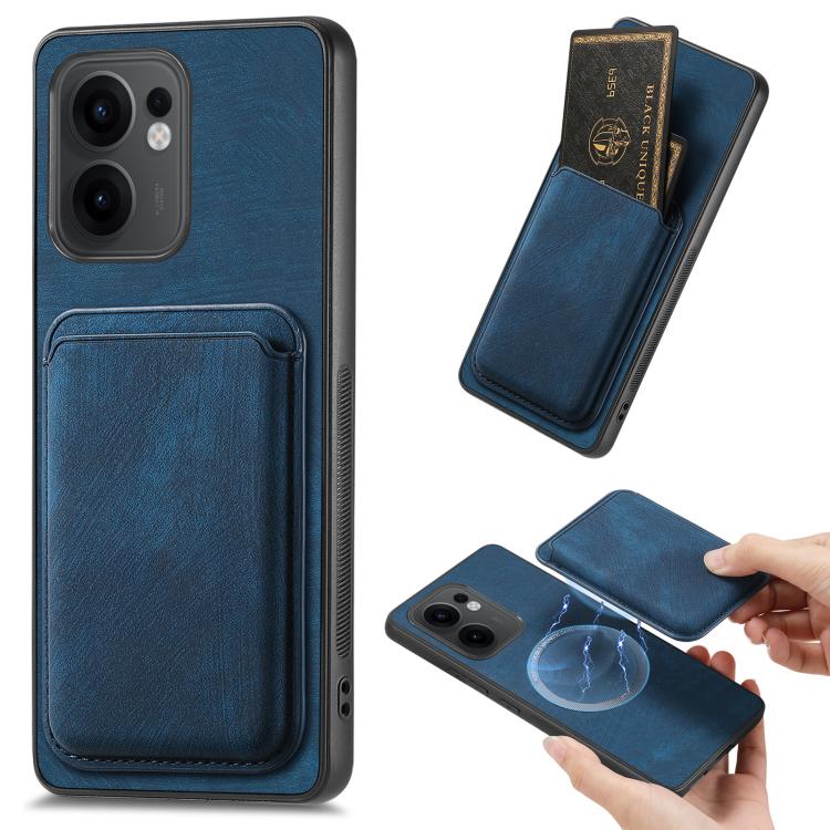 

For OPPO Reno13 F Retro Leather Card Bag Magnetic Phone Case(Blue)