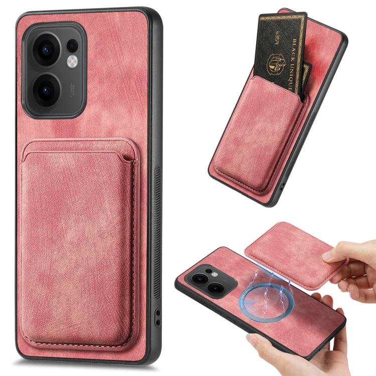 

For OPPO Reno13 F Retro Leather Card Bag Magnetic Phone Case(Pink)