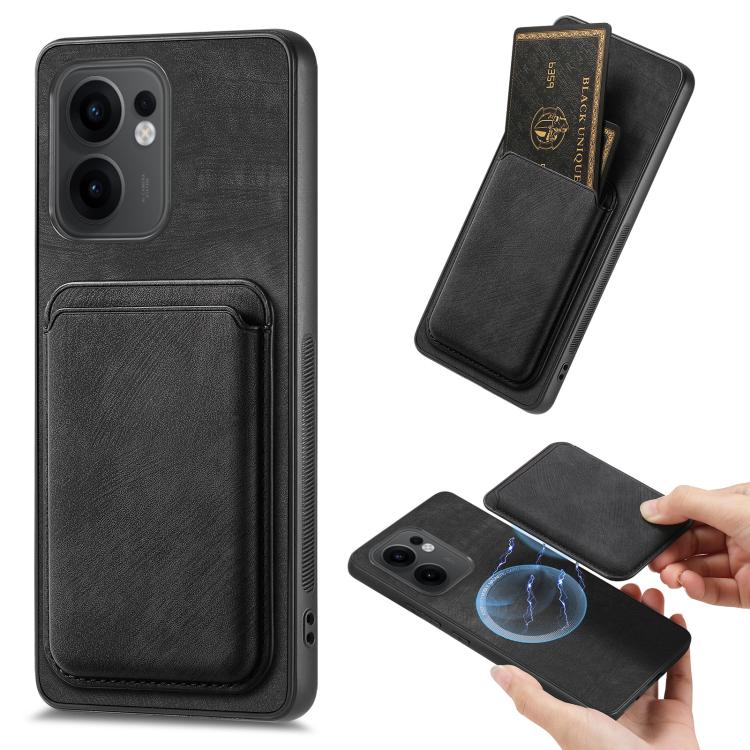 

For OPPO Reno13 F Retro Leather Card Bag Magnetic Phone Case(Black)