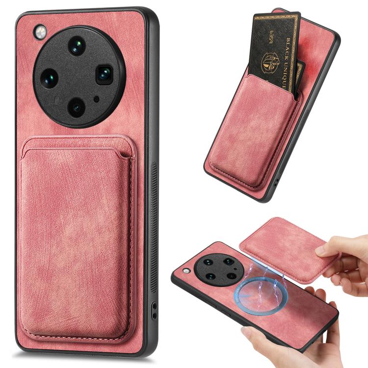 

For OPPO Find X8 Ultra Retro Leather Card Bag Magnetic Phone Case(Pink)