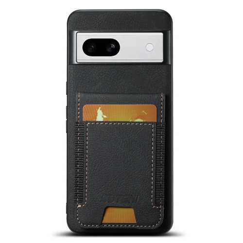 

For Google Pixel 8a Suteni H03 Litchi Leather Card Bag Stand Back Phone Case(Black)
