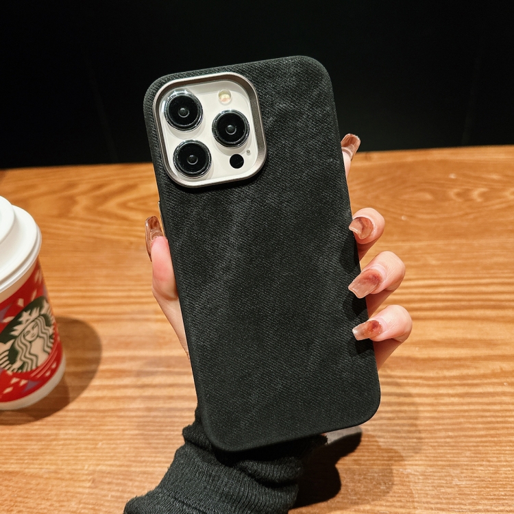 

For iPhone 12 Pro Max Vintage Denim Shockproof Magsafe Phone Case(Black)