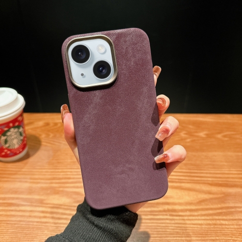 

For iPhone 15 Vintage Denim Shockproof Magsafe Phone Case(Purple)