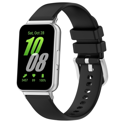 

For Samsung Galaxy Fit 3 SM-R390 Metal Connector Liquid Glossy Silicone Watch Band(Black)