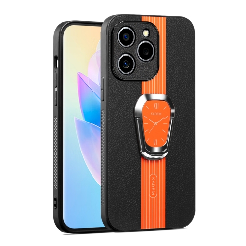 For Realme C61 Magnetic Litchi Leather Back Phone Case with Holder(Orange) kemei k53s turbo motor hair clipper with charge base 2 speeds hair trimmer cordless haircut machine for barber all metal body