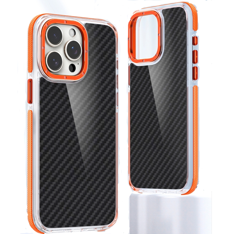 

For iPhone 15 Pro Max Dual-Color Carbon Fiber Acrylic Hybrid TPU Phone Case(Orange)