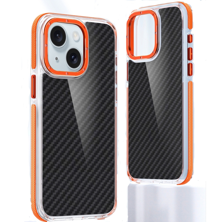 

For iPhone 15 Plus Dual-Color Carbon Fiber Acrylic Hybrid TPU Phone Case(Orange)