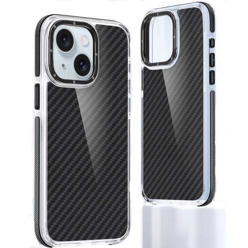 

For iPhone 15 Plus Dual-Color Carbon Fiber Acrylic Hybrid TPU Phone Case(Black)