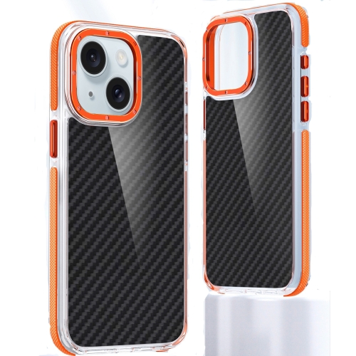 

For iPhone 15 Dual-Color Carbon Fiber Acrylic Hybrid TPU Phone Case(Orange)
