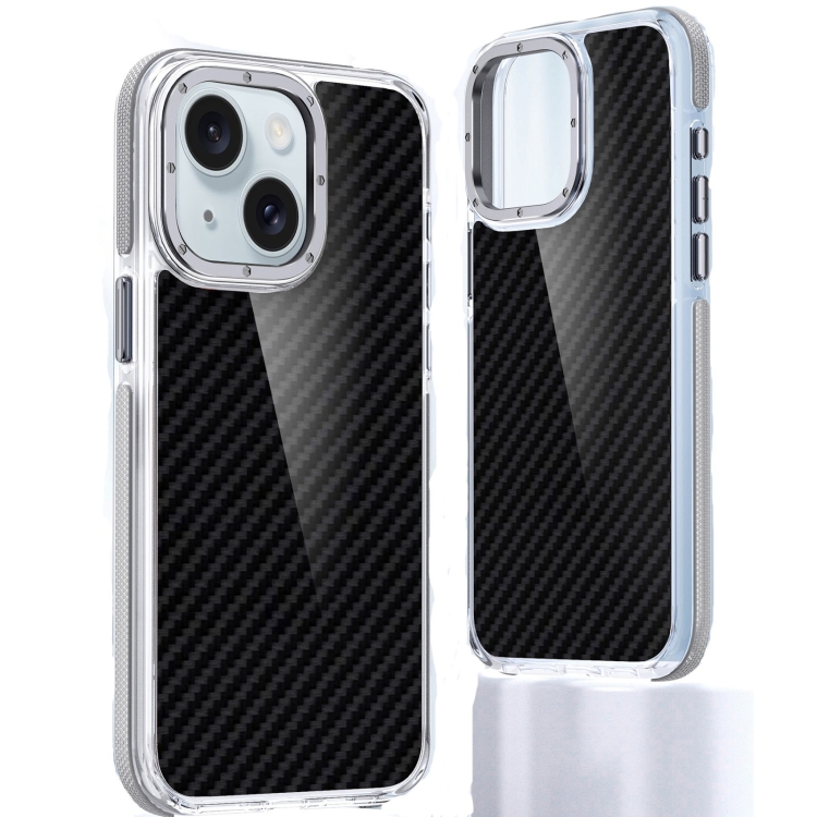 

For iPhone 15 Dual-Color Carbon Fiber Acrylic Hybrid TPU Phone Case(Grey)