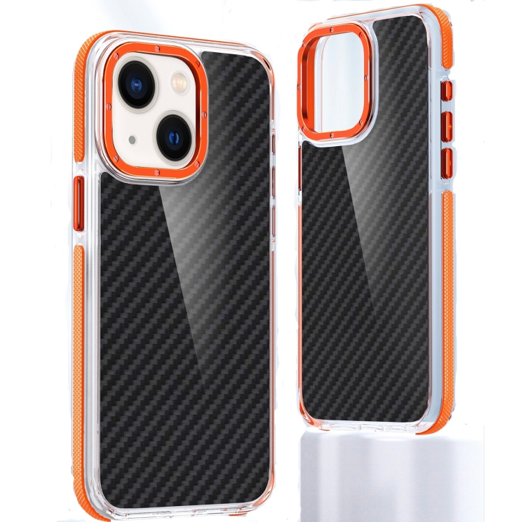 

For iPhone 13 Dual-Color Carbon Fiber Acrylic Hybrid TPU Phone Case(Orange)