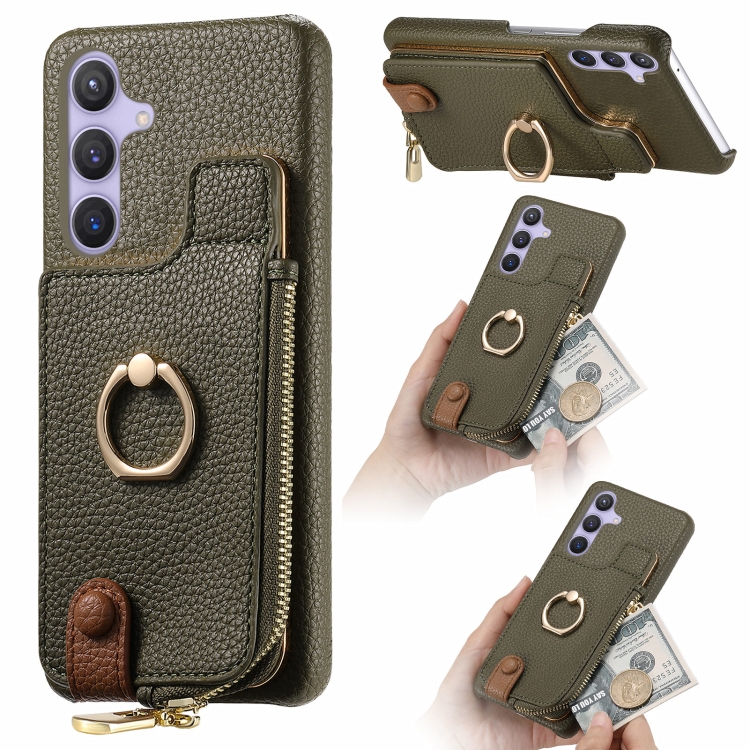 

For Samsung Galaxy S24+ 5G Litchi Leather Oil Edge Ring Zipper Wallet Back Phone Case(Green)