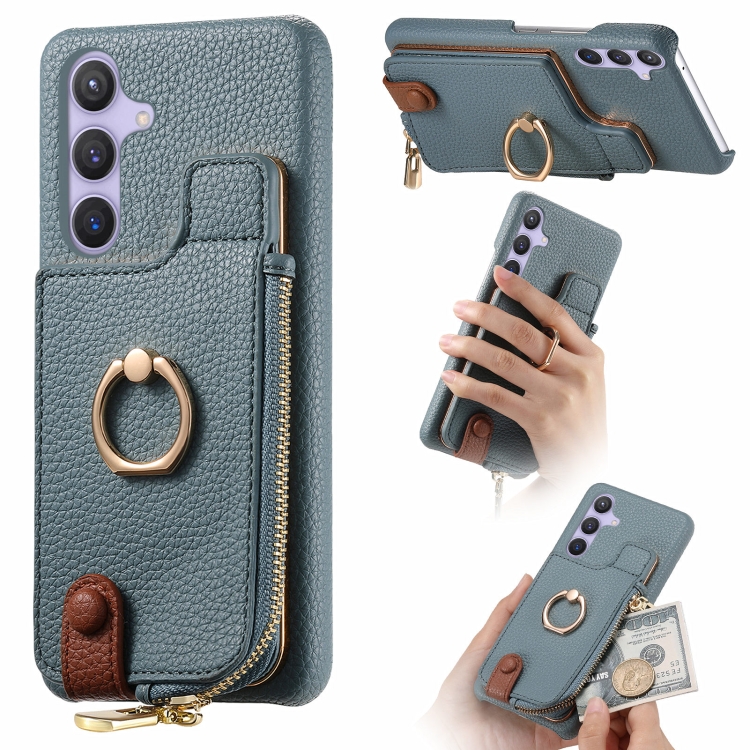 

For Samsung Galaxy S24+ 5G Litchi Leather Oil Edge Ring Zipper Wallet Back Phone Case(Blue)