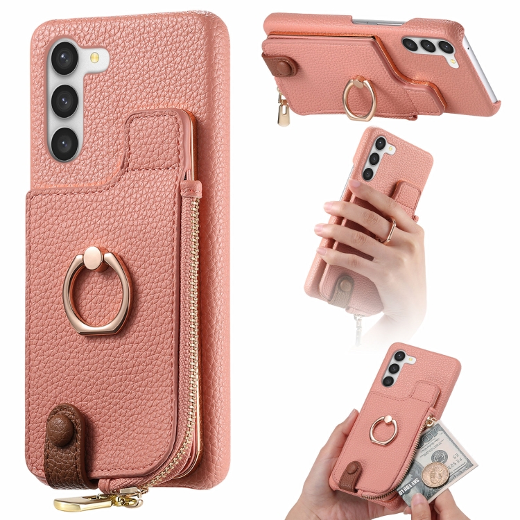 

For Samsung Galaxy S23 5G Litchi Leather Oil Edge Ring Zipper Wallet Back Phone Case(Pink)