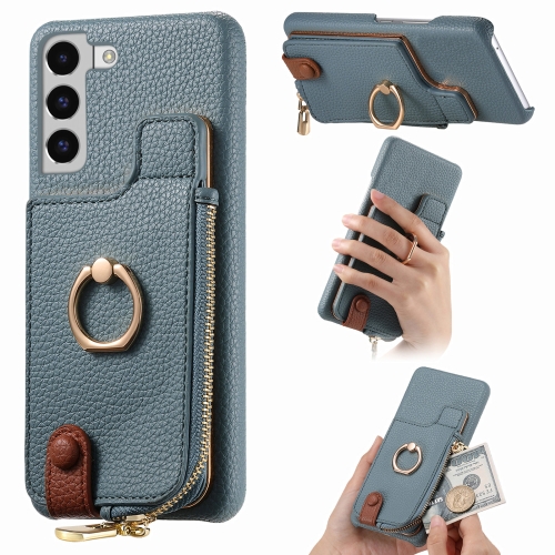 

For Samsung Galaxy S22 5G Litchi Leather Oil Edge Ring Zipper Wallet Back Phone Case(Blue)