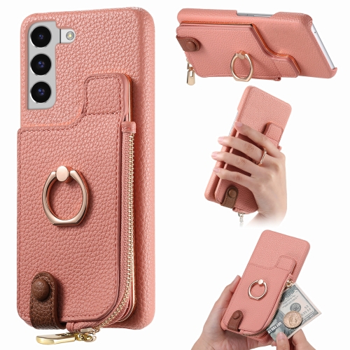 

For Samsung Galaxy S22 5G Litchi Leather Oil Edge Ring Zipper Wallet Back Phone Case(Pink)