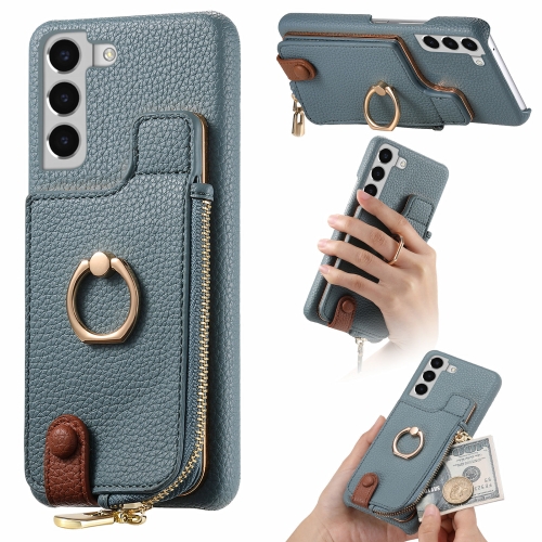 

For Samsung Galaxy S22+ 5G Litchi Leather Oil Edge Ring Zipper Wallet Back Phone Case(Blue)