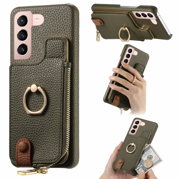 

For Samsung Galaxy S21 5G Litchi Leather Oil Edge Ring Zipper Wallet Back Phone Case(Green)