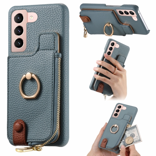 

For Samsung Galaxy S21+ 5G Litchi Leather Oil Edge Ring Zipper Wallet Back Phone Case(Blue)
