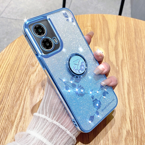 

For Motorola Moto G24 Gradient Glitter Immortal Flower Ring All-inclusive Phone Case(Blue)
