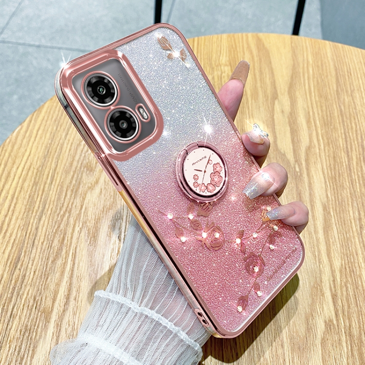 ILING Girls Case For Motorola Edge 50 Pro, Bling Gradient Color Back Elegant Rose Pattern Glitter Rhinestones Inlaid, Ultra Thin Soft Silicone TPU