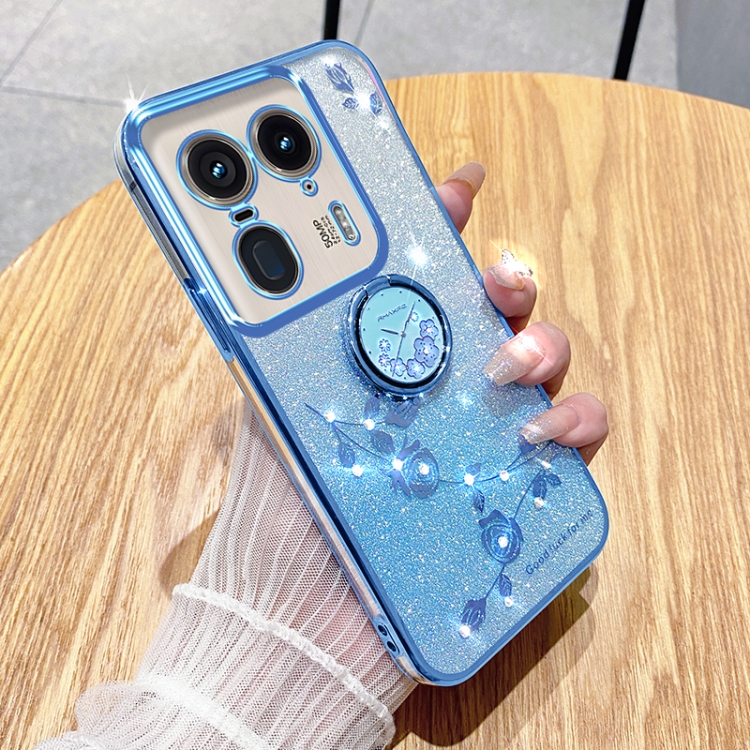 

For Motorola Edge 50 Ultra Gradient Glitter Immortal Flower Ring All-inclusive Phone Case(Blue)