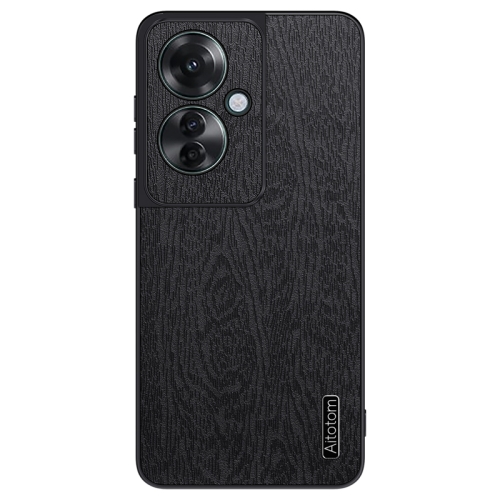 

For OPPO Reno11 F Tree Bark Leather Shockproof Phone Case(Black)