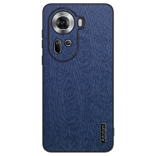 

For OPPO Reno11 Global Tree Bark Leather Shockproof Phone Case(Blue)