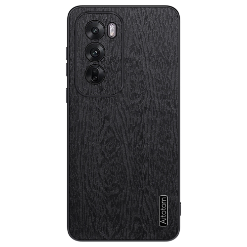 

For OPPO Reno12 Pro Global Tree Bark Leather Shockproof Phone Case(Black)