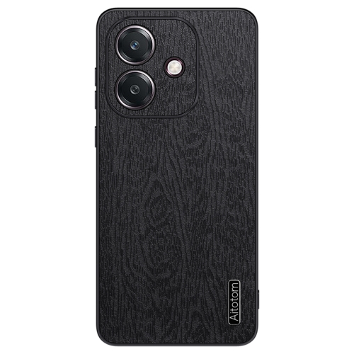 

For OPPO A3X Global Tree Bark Leather Shockproof Phone Case(Black)