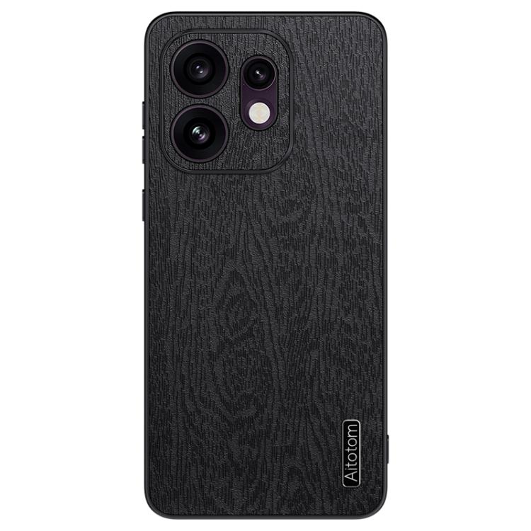 For OPPO Reno16 Global Tree Bark Leather Shockproof Phone Case(Black)